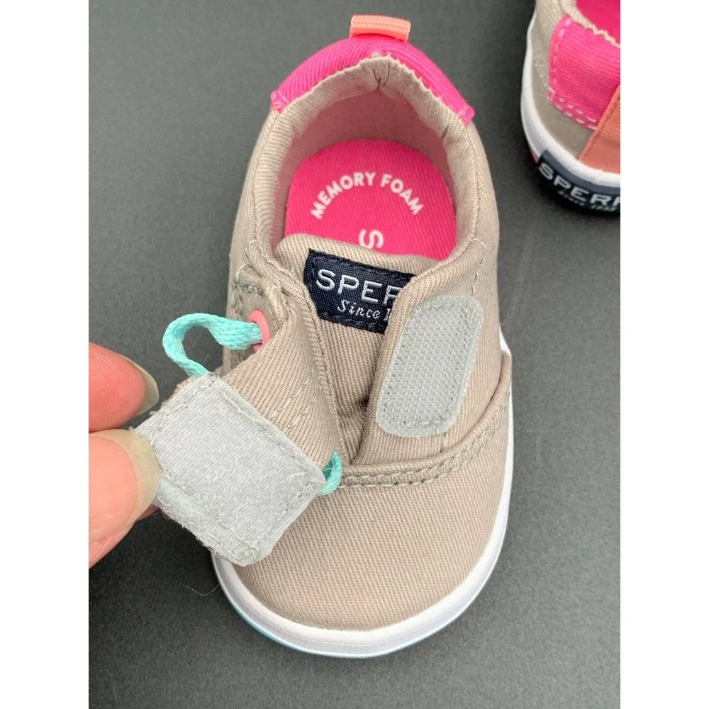Sperry Baby Spinnaker Crib Jr Washable Sneaker Grey Pink Teal Stripe Size‎ 1M